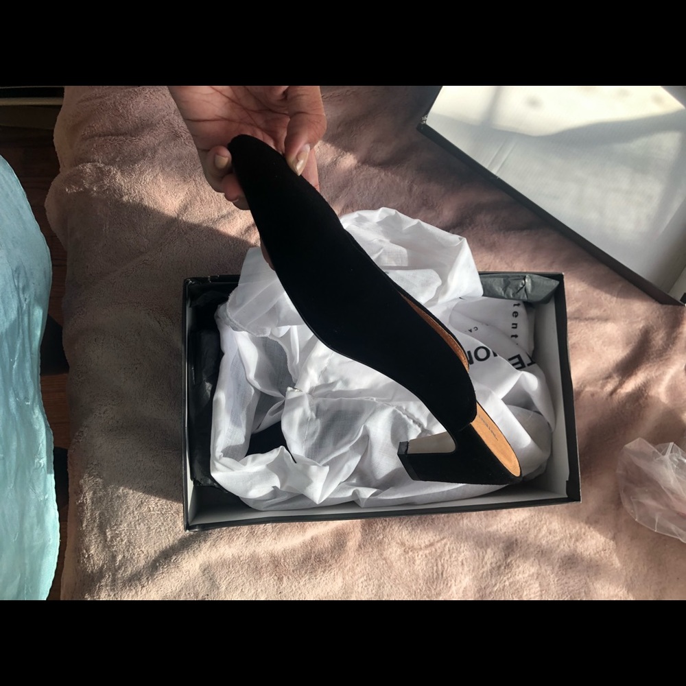 Intentionally Blank: Black Suede Mules